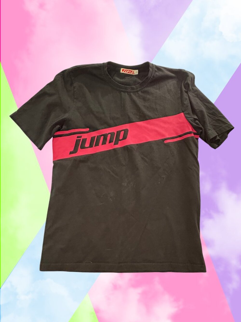 Jump 2000s Graphic Logo tee Pink and Black Front and Back hit